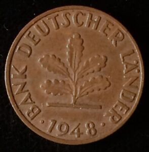 1948-F Germany 1 Pfennig, Bank of German States, 2 Year Type
