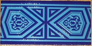 Turquoise & Blue Raised 4"x8" (10cm x20cm) Turkish Iznik Ceramic Tile Border - Picture 1 of 1