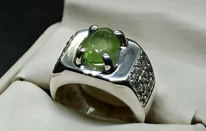 Natural 3 Ct Pale Green Peridot Sterling Silver 925 Handmade Peridot Women Ring - Picture 1 of 12