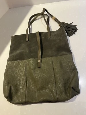 Moda Luxe Verde Gamuza Borde Bandolera Doble Asa Bolso de Hombro Cartera 14wx15tall Foto 1 de 4