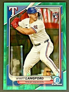2024 Bowman Chrome Wyatt Langford Aqua Raywave /199 (RC) Texas Rangers - Picture 1 of 2