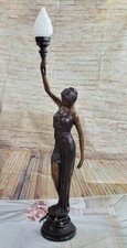 51" Tall Roman Girl Holding Torch Lamp Light Fixture Bronze Sculpture Artwork NR