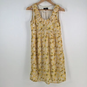 Cue womens dress size 8 shift yellow floral sleeveless zip round neck 071552 - Picture 1 of 9