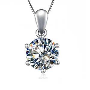 14K White Gold Classic Solitaire Prongs Moissanite Pendant GRA Proof 18'' Chain - Picture 1 of 8