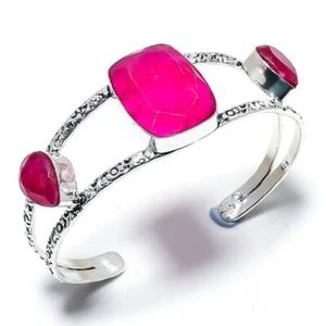 Ruby(Simulated) Gemstone Handmade 925 Silver Cuff Bracelet Adjustable R-5024 - Picture 1 of 1