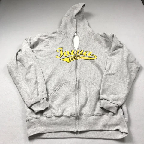 VINTAGE Iowa Hawkeyes HOodie Mens XL Gray Sweatshirt Full Zip Fleece NCAA Cover