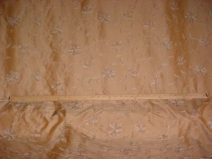 13-1/2Y KRAVET 28995 GOLD CREWEL FLORAL FAUX SILK DRAPERY UPHOLSTERY FABRIC - Picture 1 of 3