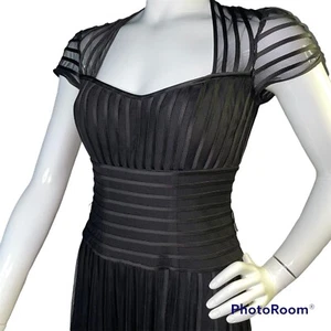 JS Collections Women's Black Mesh Cap Sleeve Striped Knee Length Dress Size 4 - Picture 1 of 12