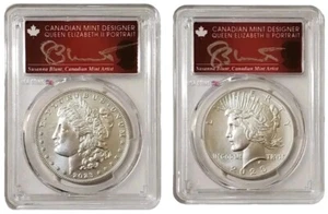 2023-S $1 MORGAN N PEACE DOLLAR PCGS MS70 FDOI Susanna Blu Signature Coins Set - Picture 1 of 8