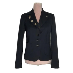 Rare  Love Moschino Navy Blue Women Blaser Golden Embroidery Size US 4 Gorgeous - Picture 1 of 11