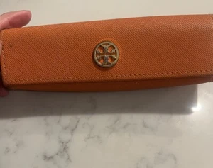 Tory Burch Eyeglass Glasses Sunglasses Protective Case Orange Gold Logo Soft - Picture 1 of 5
