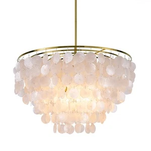 Natural Capiz Shell Chandelier 6 Lights Gold Coastal Modern Chandelier Pendan... - Picture 1 of 9