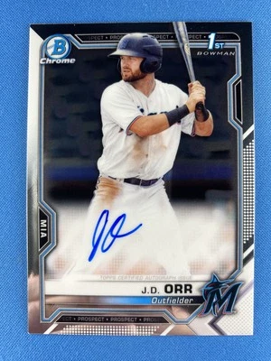 J.D. Orr 2021 Bowman Chrome #CPA-JO Prospect Autographs RC Auto Miami Marlins - Image 1 of 2