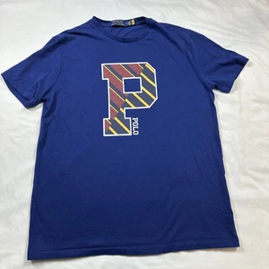 Polo Ralph Lauren Men's Blue Striped P Letter Graphic Short Sleeve T-Shirt Med - Picture 1 of 20