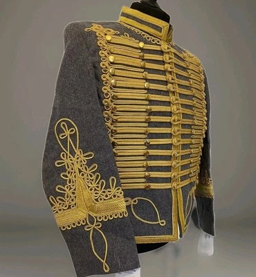  Men's Napoleonic Hussar Jacket Gray Military Uniform Tunic Pelisse Hussar  - Image 1 of 4