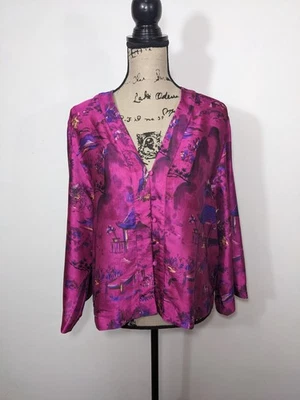 NUEVO CON ETIQUETAS Blusa Zara Para Mujer Jacquard Fucsia Estampado Japonés Kimono Manga Camisa S Foto 1 de 4