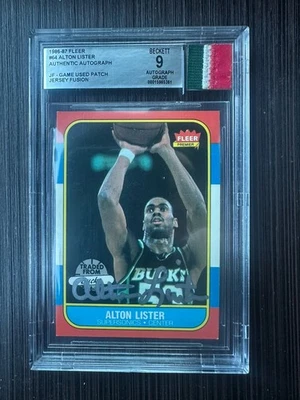 ALTON LISTER 1986-87 FLEER GAME-USED PATCH AUTO #64 BGS BAS 9 JERSEY FUSION - Image 1 of 2