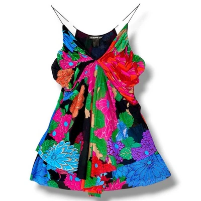 Camisola Top Mujer Vintage Años 90 Y2K VIVIENNE TAM Nylon Malla 2 Negro Multi Floral Foto 1 de 4