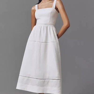 Reformation Anthro Everett Linen Midi Dress White Sz 12 Petite Boho Wedding NWT - Image 1 of 4