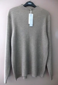 M&S MERINO WOOL RICH FUNNEL NECK RIBBED JUMPER SIZE 24 CAPPUCCINO - BNWT - Picture 1 of 5