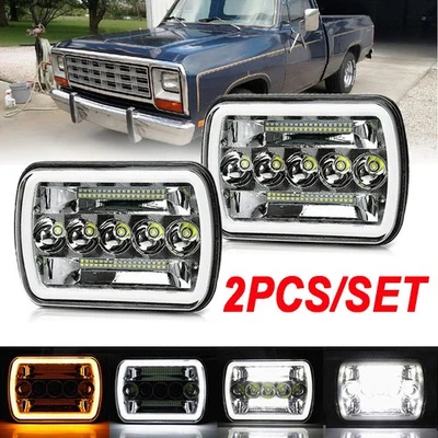 Pair 5x7" 7x6" LED Headlights Hi/Lo Beam For Dodge D150 D250 D350 Ram 50 H4 JEEP - Image 1 of 4