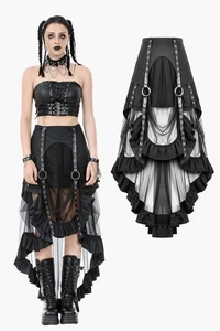 Falda de cola de malla punk con ojales de metal gótico negro con bolsillos Dark In Love para mujer - Imagen 1 de 21