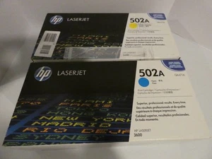 Brand New HP 502A CYAN & YELLOW Toner Cartridge Q6471A Q6472A Lot - Picture 1 of 5