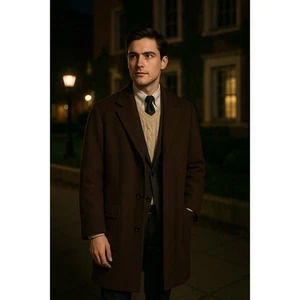 Cardiff Imported Cashmere Wool Blend Overcoat Mens L Vintage Luxury Old Money - Picture 1 of 11