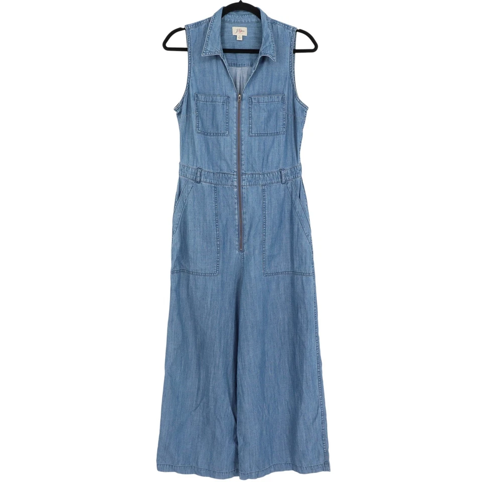 J. Macacão Crew Feminino Chambray Denim Sem Mangas Zíper Completo Perna Larga Tamanho 4 - Imagem 1 de 4