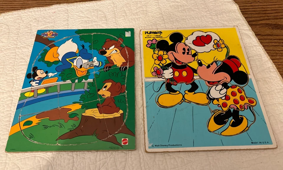 Vintage Lot of 2 Playskool Wooden Puzzles Walt Disney Production Mickey & Donald - Image 1 of 4