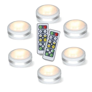 6 Pack LED Puck Lights Wireless Under Cabinet Closet Lighting, 2 Remote Controls - Picture 1 of 6