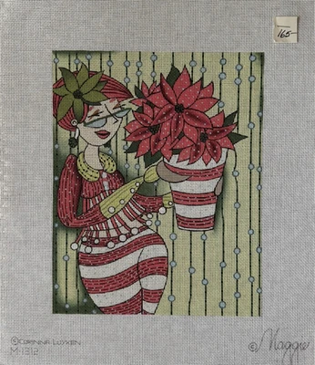 Maggie M-1312 Poinsettias 女士手绘针绣帆布 18 克拉 10 x 8 — 第 1/3 张图片