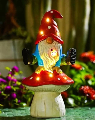 Solar Garden Gnome On Mushroom  for Decor Outdoor Sculpture - Image 1 of 4