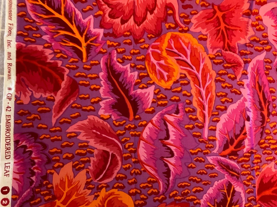 KAFFE FASSETT EMBROIDERED LEAF  MAGENTA GP42  1/2 yd original   2 yds available - Image 1 of 1