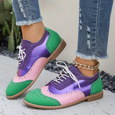 Casual Women Retro Shoes Lace Up Brogue Round Toe Flats College Low Top Plus Siz - Image 1 of 4