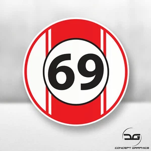 69 Round Number Classic Racing Car Motorbike Window Bumper Vinyl Decal Sticker - Picture 1 of 3