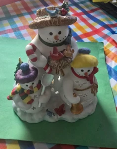 Partylite Schneeglocke Teelichthalter Porzellan Schneemann Familie P7702 mit Box NEU! - Bild 1 von 4