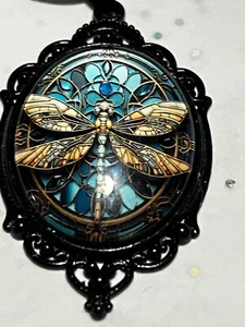 Libelle Gothic Steampunk Cabochon Glas Oval Anhänger Halskette - Bild 1 von 13
