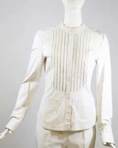 ROBERTO CAVALLI Blazer Jacke Hemd weiß Laser Cut Schafsleder Knopf IT 42 - Bild 1 von 12