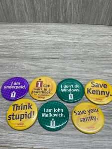 Iomega lot of 6 Buttons Pins I am Underpaid John Malkovich Think Stupid Save you - Picture 1 of 15