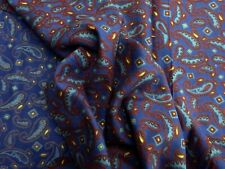 Vintage Soft Cotton Twill Dress Fabric Blue Red Paisley per Metre 40"L x 36"W