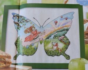 Cross Stitch Chart Only - Sunset Landscape View In Butterfly Silhouette Sampler - Picture 1 of 1