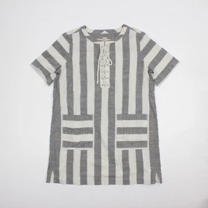 LOFT Grey Short Length Dress Pockets Beachy Spring Stripe Short Sleeve Size 12 - Picture 1 of 6