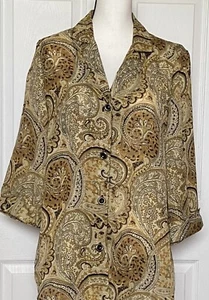BLUSA GLORIA LANCE MARRÓN BRONCEADO NEGRO CACHEMIRA HILOS DORADOS MANGAS 3/4 TALLA 1X - Imagen 1 de 8