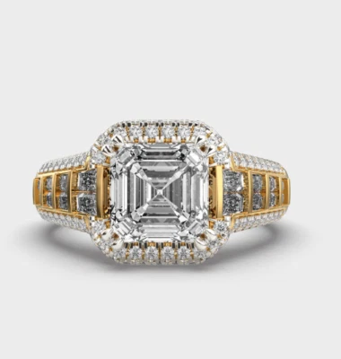 2.5CT Asscher Cut VVS1/D Moissanaite Engagement BAND Ring 14K Yellow Gold Plated - Image 1 of 4