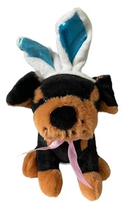 Peluche Dan Dee perro negro marrón cachorro orejas de conejo peluche juguete Rottweiler 8" - Imagen 1 de 6