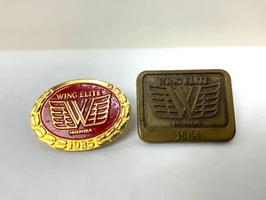 Lot of 2 Honda Motor Sports Wing Elite 1985 Red Wing Hat Pin Vest Motorcycle Car - Picture 1 of 7