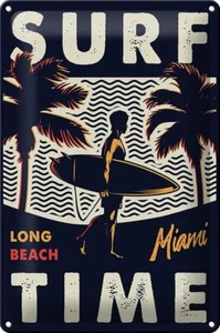 Blechschild Miami 20x30 cm Surf time long beach Metall Deko Schild tin sign - Picture 1 of 5