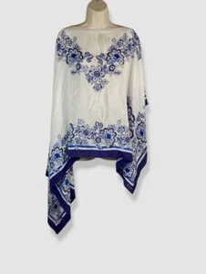 Etro Women's White Printed Boxy Floral Silk Poncho Top One Size - Picture 1 of 4