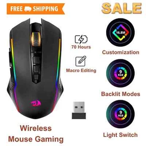Wireless Gaming Mouse, 8000 DPI,RGB Backlit, Programmable,Ergonomic,Rechargeable - Picture 1 of 6